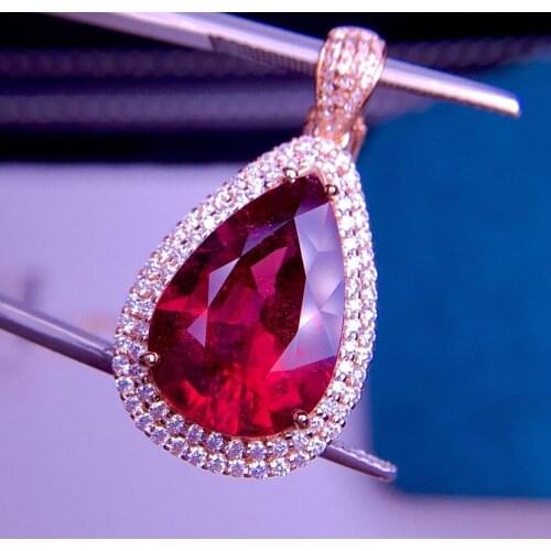 E402 Tourmaline Pendant Fine Jewelry Real 18 K Gold 100% Natural Rubi Tourmaline 9.2ct Gemstones Diamond Pendant Necklace