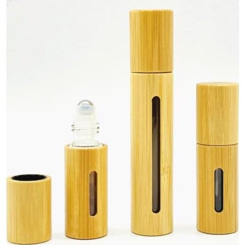 Perfume Bottle 5ML 10ML Refillable Bamboo Empty Spray Roller Bottle Portable Perfume Essential Oils Cosmetic Containers Bottle