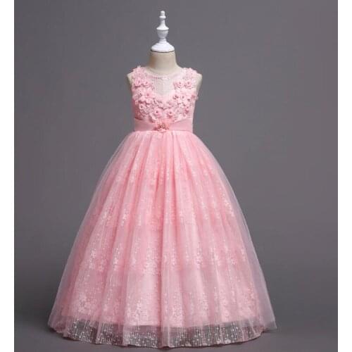 2018 New high quality Kids Girls Wedding Flower Girl Dress Princess Party Pageant Formal Dress Sleeveless Dress