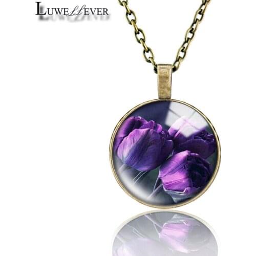 Carnation Necklace 650 25mm Bronze 30mm Wood Rhinestone Double-sided Moon Round Glass Pendant For Women Gift