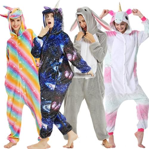 Animal Adult Kigurumi Unicorn Cat Onesie Pajama Panda Wolf Rabbit Lion Costumes Jumpsuit Christmas Anime Onesies Women Nightwear