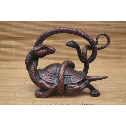 9.5CM Chinese FengShui Bronze Snake Turtle Basaltic -God Beast Statue