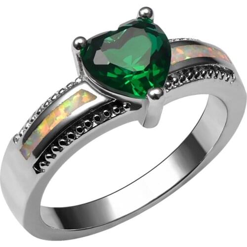 White Fire Opal With Simulated Emerald 925 Sterling Silver Ring Beautiful Jewelry Size 6 7 8 9 10 R1404