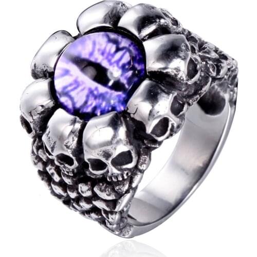 Retro Ruby Gem Rhinestone Eyes Mens and Womens Skull Head Titanium Steel Ring