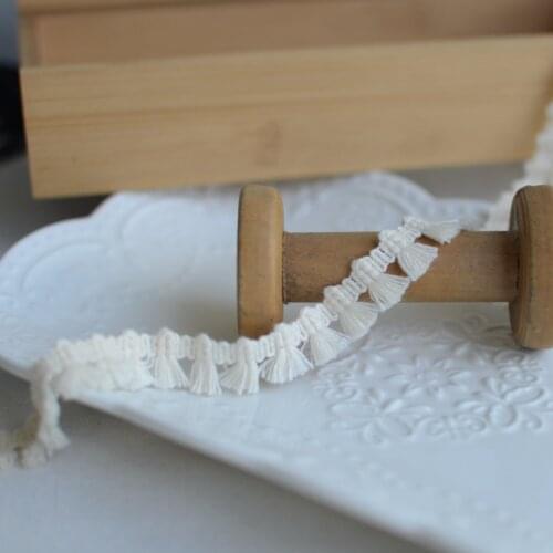 4 Meters Width 1.5cm 100% Cotton Light Beige Lace Trim Ribbon Tassel Sewing Lace Fabric DIY Garment Curtain Craft Accessories