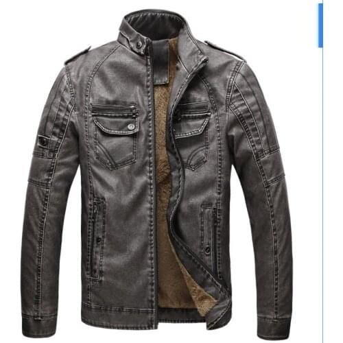 Winter fashion men jacket coat Mens PU Leather jacket coat velvet vintage leather Stand collar outfit plus size M-4XL blouse