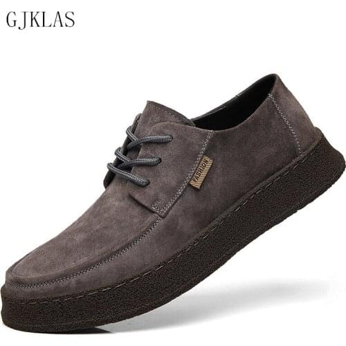 Genuine Leather Shoes for Men Classic Fashion Trendy Sneakers Cow Suede Man Shoes High Quality Mens Walking Shoes Man Thick Sole