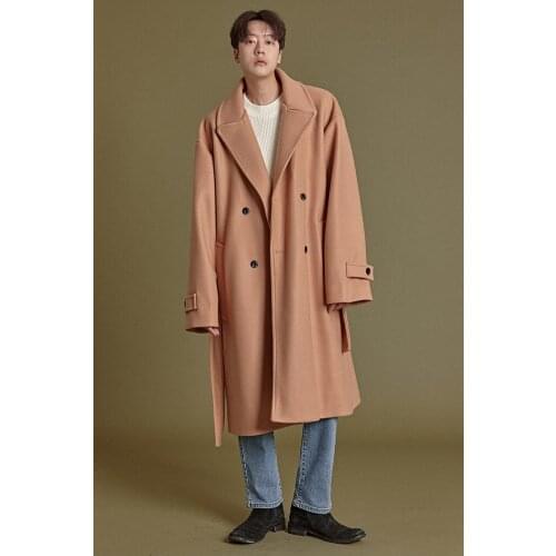 Mens clothing autumn and winter 2021 new handsome mens double row button woolen coat loose large woolen coat fashion