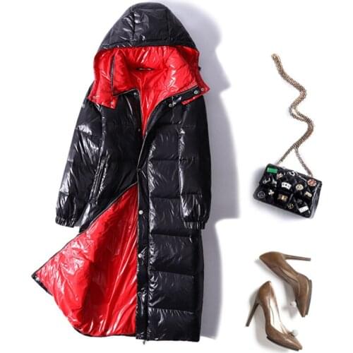 Newest winter hooded long down jacket for women stand collar fashion warm coat lady European and American thickened down clothes
