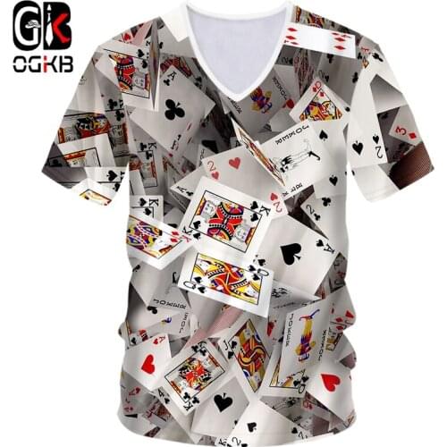 OGKB Brand Poker V-neck T-shirt Cards Shirts 3d Whole Body Printing War Tee Men Tshirt 2019 Cool Harajuku 7XL