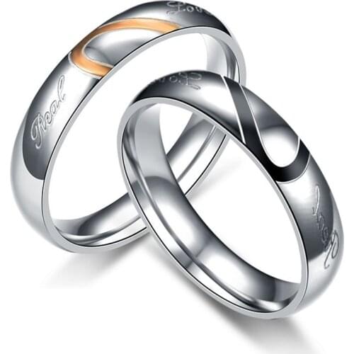 Half heart stainless steel couple ring titanium steel couple ring engagement ring mens and womens rings wedding rings