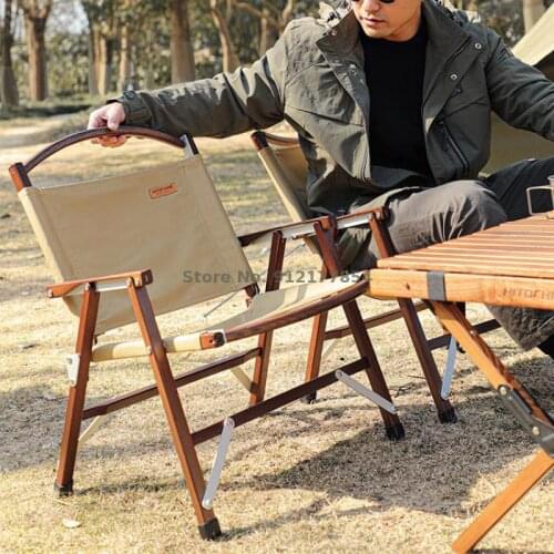 Solid Wood Portable Outdoor Armrest Chair Self-driving Camping Single Kermit Folding Chair