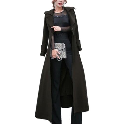 Plus size 4XL! fashion x-long trench coat women slim autumn winter new arrival outerwear