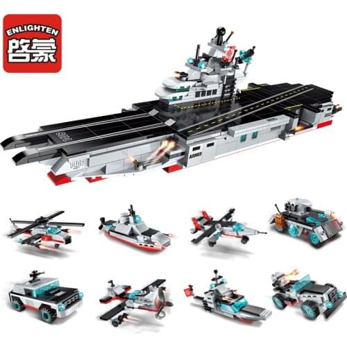 Enlighten Blocks Toy Sets 643 pcs 8 In 1 Ship Building Toys Army Carrier Ship Toy Bloco brinquedo For Birthday Gift Blocks