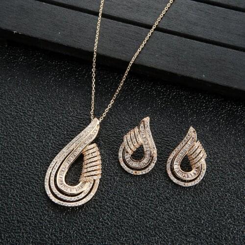 Luxury AAA Zircon U Shape Necklace Earrings Set For Women,High Quality Party/Wedding Jewelry D1470