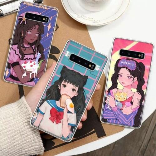 INS Kawaii Japanese Anime illustration Girl Silicon Phone Case For Samsung Galaxy A51 A71 A70 A50 A40 A30 A20E A10S A01 A21 A6 A