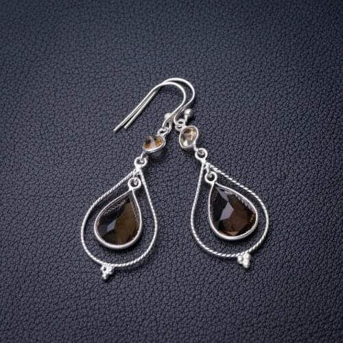 StarGems Natural Smoky Quartz And Citrine Handmade 925 Sterling Silver Earrings 2" D7692