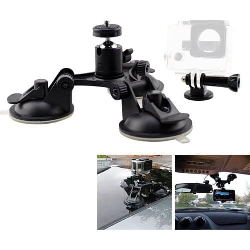 Triple Low Angle Suction Cup Mount Holder with Ball Head For Car Gopro Sport Camera 3+/4/5 ND998