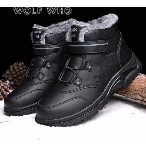 Comfortable Working Shoes Warmest Fur Boots Velcro Round Toe Snow Boots Men Fashion Winter Boots Male Flats High-Cut Cotton H32
