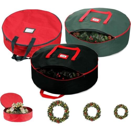 Waterproof Oxford Cloth 60/75cm Christmas Wreath Packaging Container Storage Bag Holiday Wreath Zipper Storage Bag with Handle