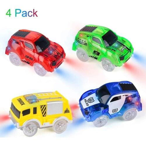Magical Track Cars Light Up Toy Cars with 5 LED Flashing Lights Racing Car Compatible with Most Racing Track Best Gifts for Boys