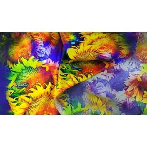 Japanese African Fabric 19mm Silk Fabric Satin Elastic Clothes Tissu Liberty 3d Prints Sunflower Dress Tecido Stoffe Meterware