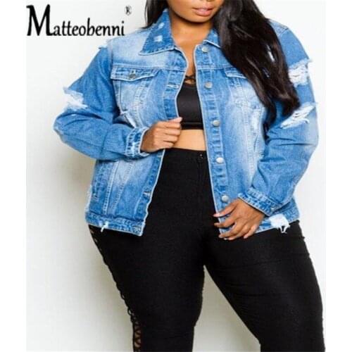 Plus Size S-3XL Autumn Women Sexy Ripped Denim Jackets 2021 Fashion Casual Jean Jacket Winter Female Long Sleeve Coat Streetwear