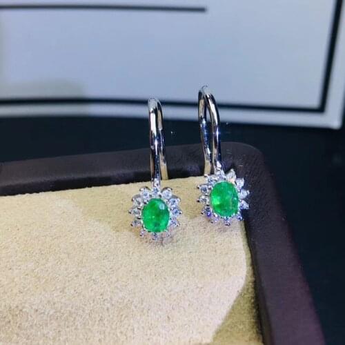 Fine natural emerald Earrings for Women Silver With 925 Sterling Sliver Platinum plating Heart Wedding&Birthday Jewelry