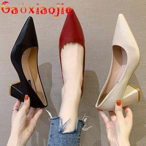 Gaoxiaojie Women Pumps 2021 New Spring Autumn Concise Pointed High Heel Shoes Fashion 7CM Everyday Office Party Thick Heel Shoes