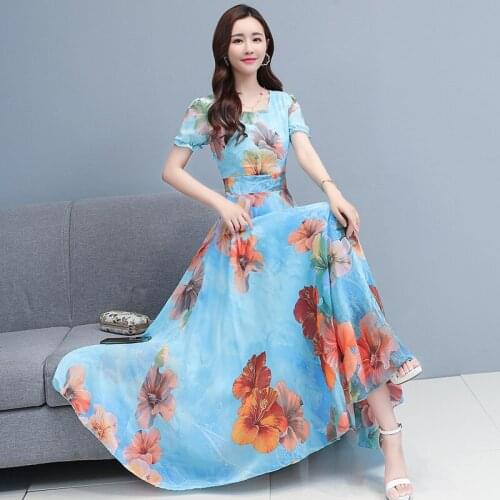 Dress summer womens 2020 new waist slimming temperament long skirt big swing skirt fashion chiffon fairy skirt