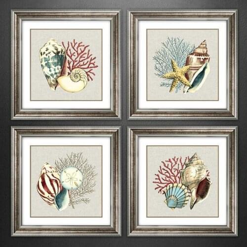 Sea Snail Starfish Coral Seafood Style Painting for Kids Children Kindergarten Wall Pictures for Living Room Garden Decoration