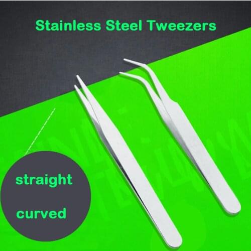 1PC Stainless Steel Industrial Anti-Acid Tweezers Straight Curved Forceps Watchmaker Repair Tools Nail Eyebrow Repairing Tweezer