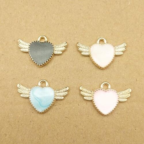 10pcs 14x22mm enamel heart wing charms for jewelry making and crafting charm fashion pendant
