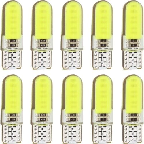 10PCS 6500K white T10 W5W LED car interior light 12SMD Silica gel COB 12V Side Wedge parking Dome bulb canbus auto car styling