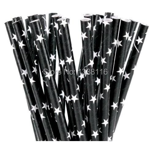 100pcs Black With White Star Paper Drinking Straws,Party Supplies Paper Drinking Straws Wholesale Online