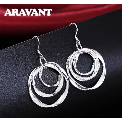 2020 New Arrival 925 Silver Jewelry Drop Earring Women Vintage Three Circle Earrings