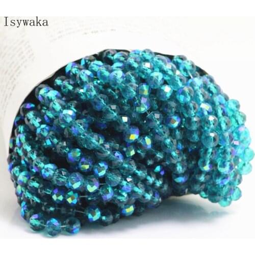 Isywaka Green Blue Half AB Color 4*6mm Rondelle Austria faceted Crystal Glass Beads Loose Spacer Round Beads Jewelry Making