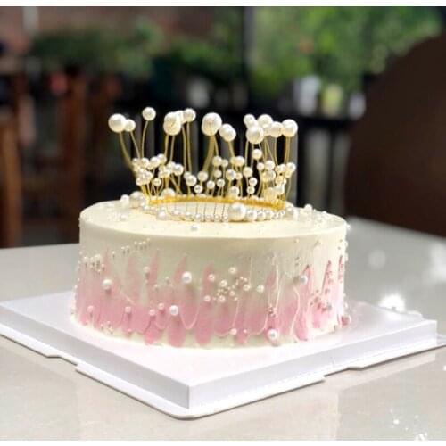 Crown Birthday Baking Accessories Flowers Birthday Cake Decoration Highlight Pearl Headdress Hair Accessories Headband JS22