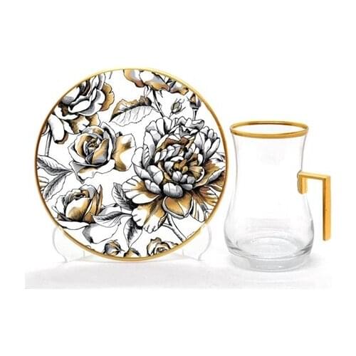 Drop Handles Tea Set 12 pieces Rose Brown