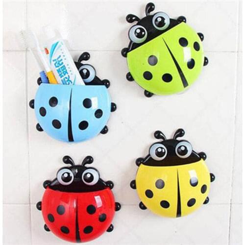 1Pcs Ladybug Animal Insect Toothbrush Holder Bathroom Cartoon Toothpaste Pencil Wall Suction Holder Children Brush Teeth Supply