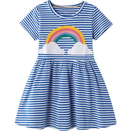 Jumping Meters Baby Girls Dress with Animal Applique 2021 Brand Summer Princess Dress Children Clothes 100% Cotton Kids Dresses
