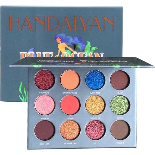 HANDAIYAN metallic eyeshadow powder 12 colors baked bronzer nude smoky pigment waterproof long lasting shimmer eyeshadow HF050