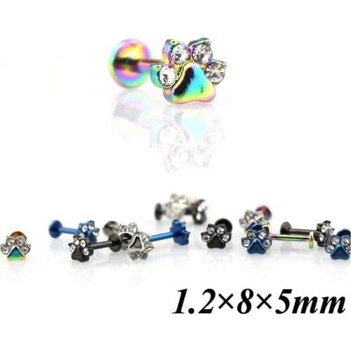 1PC Zircon Paw Labret Lip Ring Surgical Steel Internally Threaded Monroe Ring Body Jewelry 16g Cartilage Tragus Helix Piercing