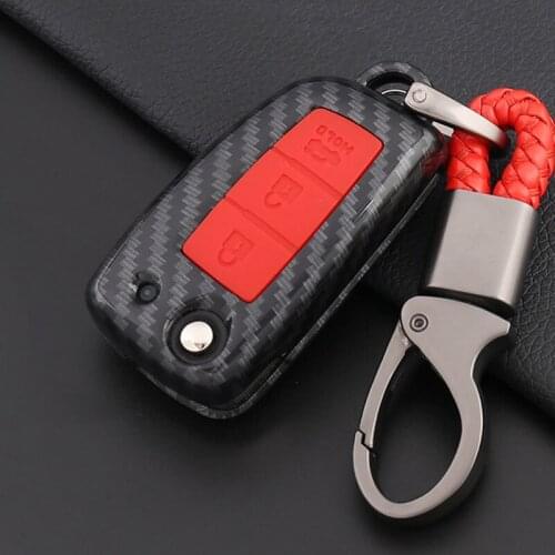 ABS Carbon Fiber Shell+Silicone Cover Remote Key Holder Fob Case&KeyChain For Nissan Tiida /X-trail