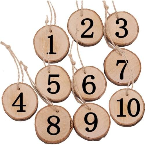 10PCS ValentineS Day Creative Country Wooden Ecological Branch Circle Piece Pendant Wood Digital House Number Hanging Crafts