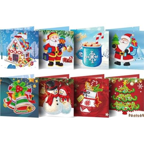 8Pcs DIY Diamond Painting Christmas Card Special Drill 3D Rhinestone Embroidery Kits Greeting Cards Christmas Decoration Gift