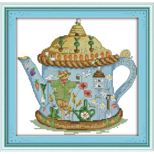 The scarecrow teapot Cross Stitch Kits Printed Canvas DMC Counted printed Cross-stitch set Embroidery Needlework Kit Home Decor