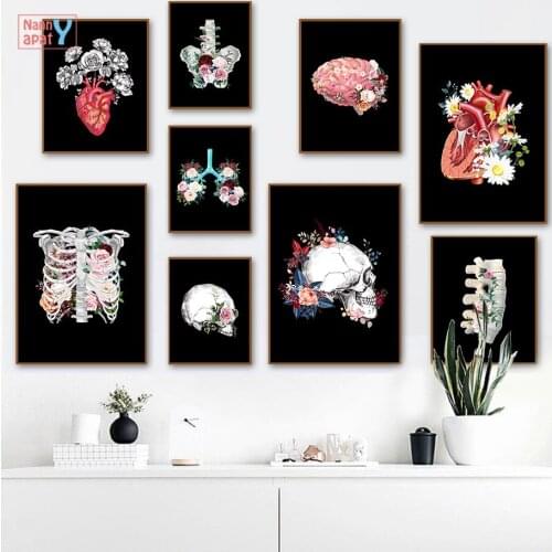 Human Organs With Flowers Poster Abstract Art Canvas Painting Brain Heart Anatomy Vintage Wall Art Picture For Living Room Decor