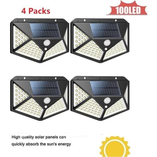 1-4pcs 100LED White Solar Motion Sensor Separable Wall Light Solar Powered Wireless light IP65 Waterproof for Garden 4 sided