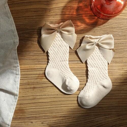 New Baby Girls Boys Hollow Mesh Socks Breathable Summer Sweet Style Solid Bow Socks